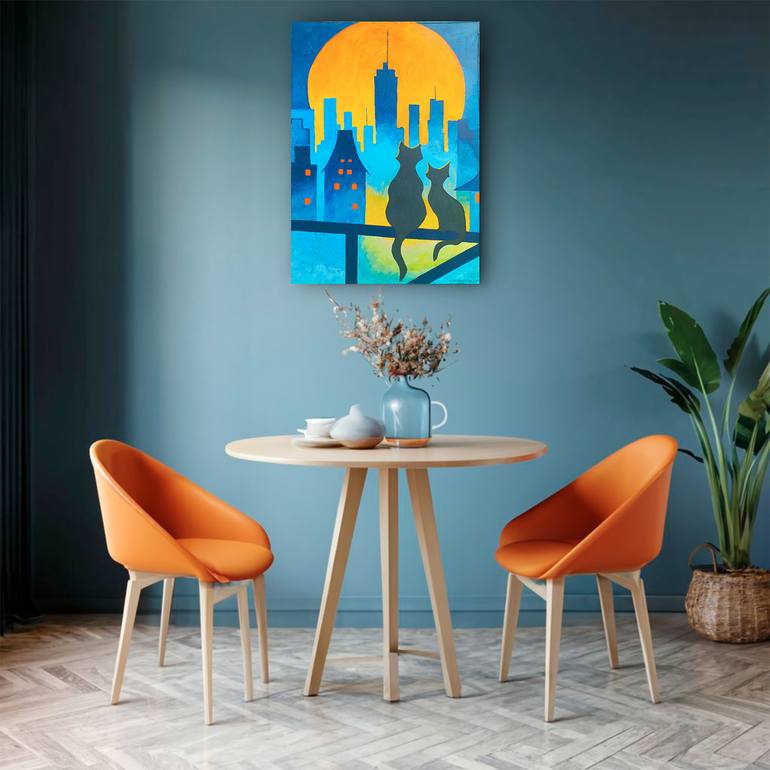 Original Expressionism Cats Painting by Vladimir Chelnokov