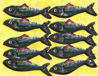Print of Abstract Fish Mixed Media by Joseph Lussier
