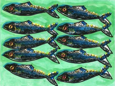 Print of Abstract Fish Mixed Media by Joseph Lussier