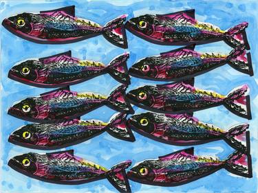 Print of Abstract Fish Mixed Media by Joseph Lussier