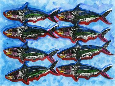 Print of Fish Mixed Media by Yuko Lussier