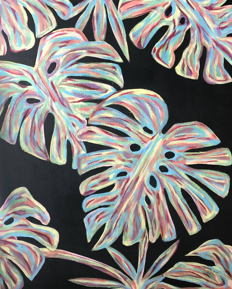 Original Botanic Painting by Estrella Franco  Illustration Art on Canvas  monstera
