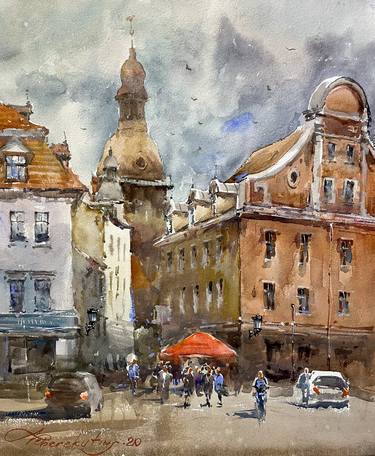 Old Riga. Watercolor cityscape. thumb