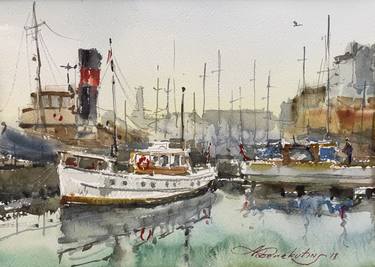 Ships in the Ramsgate port. Watercolor. thumb
