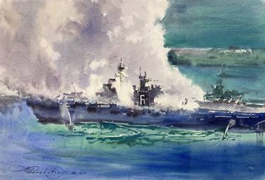 Ship. Large format watercolor painting. thumb