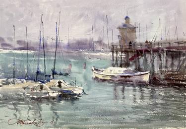 Yachts in the Ramsgate port. Full Imperial size. Watercolor. thumb