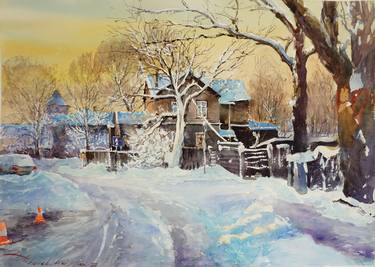 Winter in the City. Watercolor. thumb
