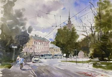 Riga. Old district. Watercolor. Watercolor. thumb