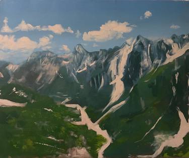 Mountain Landscape - Road lines in white - Original Painting thumb