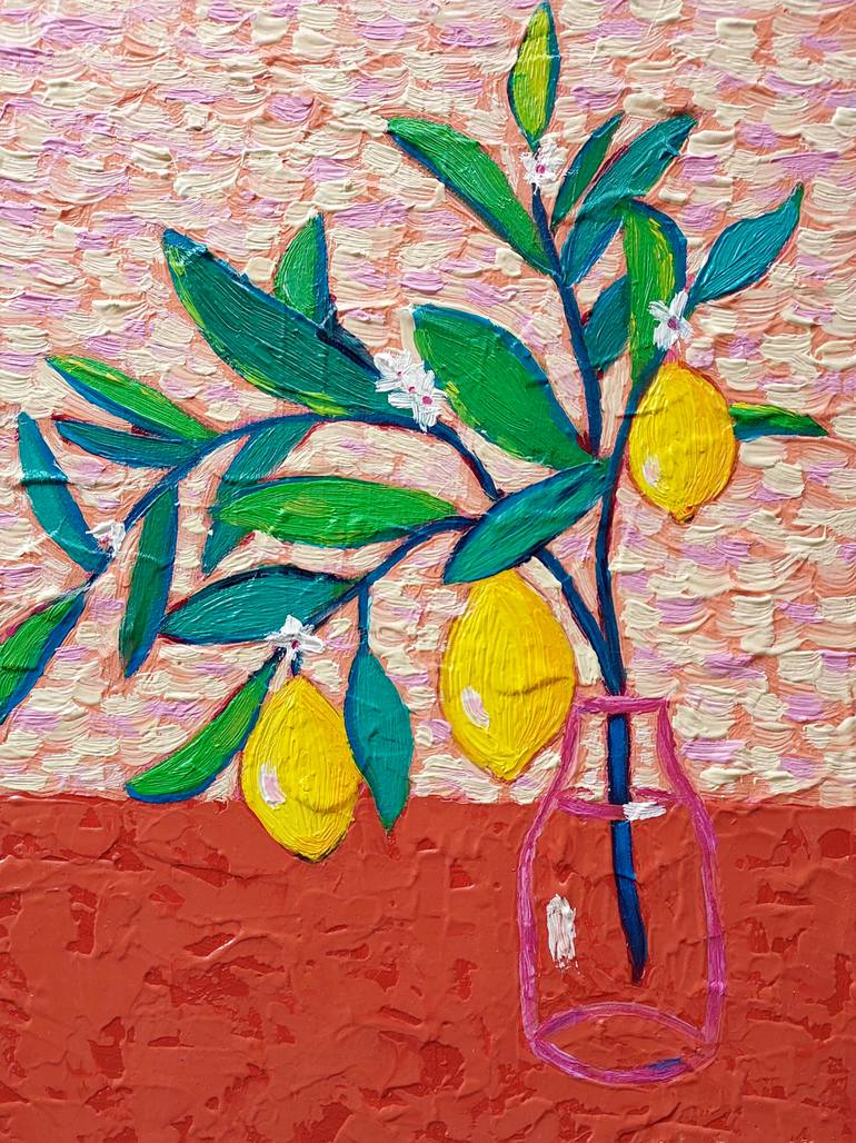 Lemon delight - Lemon Tree in a Vase Original Painting by ksenia tsyganyuk