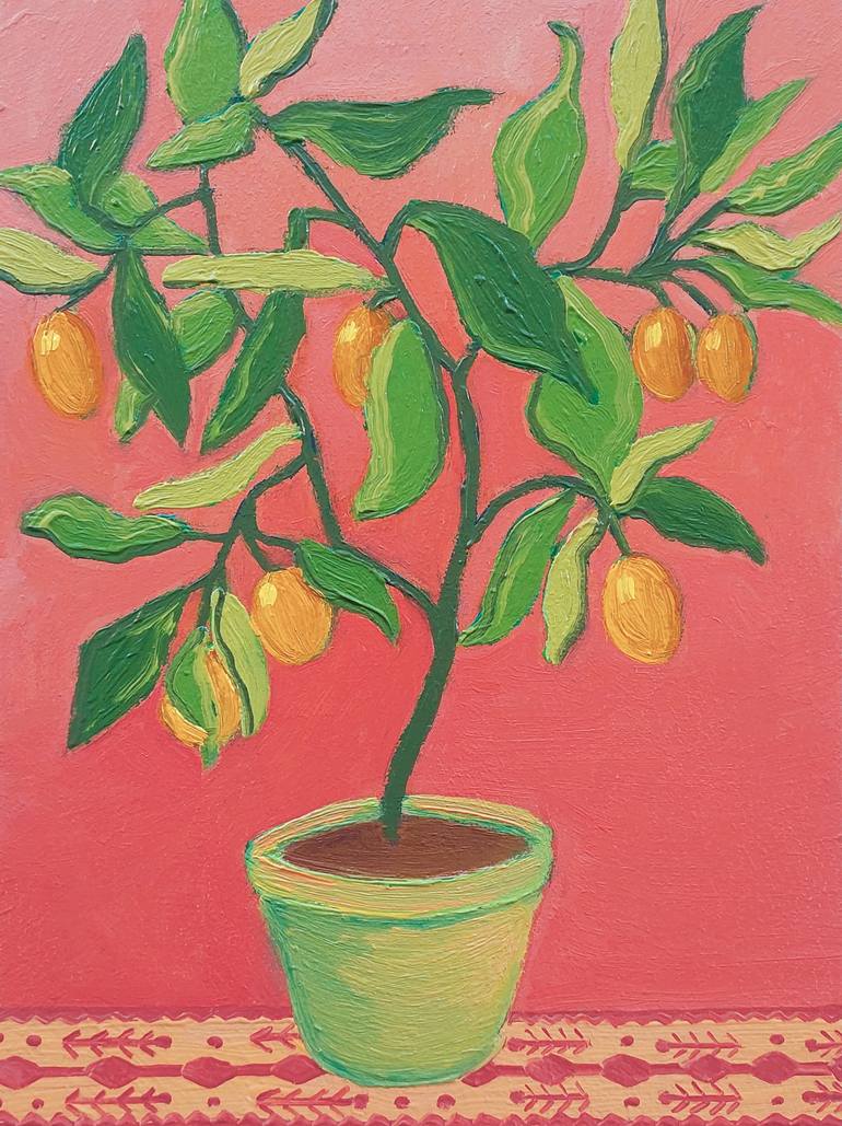 Great fruit - Lemon Tree Fruit Still Life Mediterranean Original Painting by ksenia tsyganyuk
