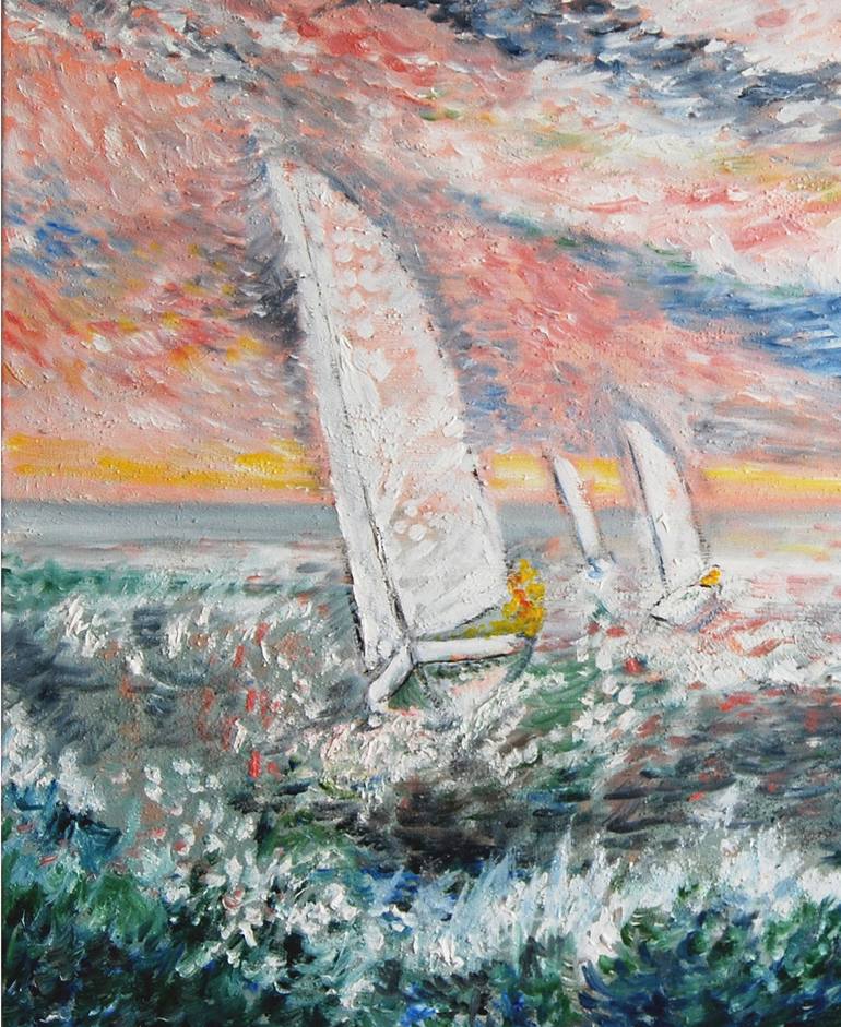 Original Impressionism Boat Painting by Marie Claude ELLHËA