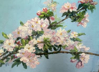 .painting "Blossoming apple tree" 30-40cm, Yesengali Sadyrbaev thumb