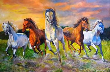 Original Fine Art Horse Painting by Rajib Das
