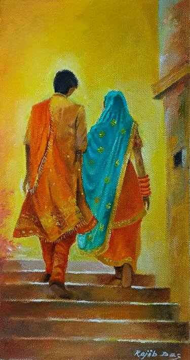 Original Figurative Love Painting by Rajib Das