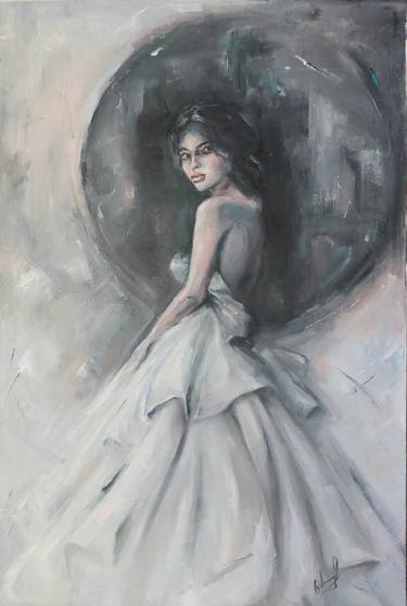Figure. Girl in white. Oil painting. thumb