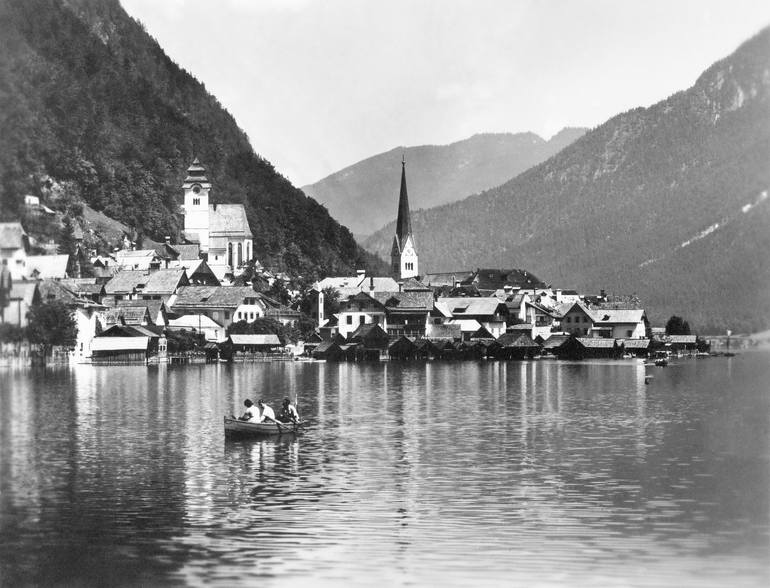 Original Boat Photography by Paul Kadlcak | Contemporary Art on Paper | Boat on the Lake, Hallstatt, Austria, 1933, Black & White