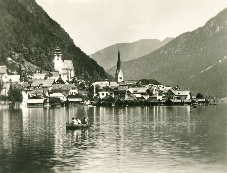 Original Boat Photography by Paul Kadlcak | Contemporary Art on Paper | Boat on the Lake, Hallstatt, Austria, 1933, Original Monochrome