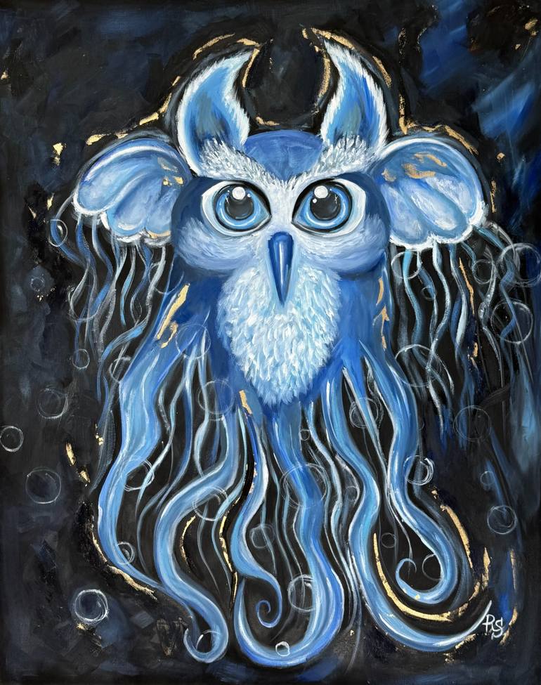 Original Animal Painting by Ryta Slobodiana | Abstract Art on Canvas | Midnight Guardian of the Deep