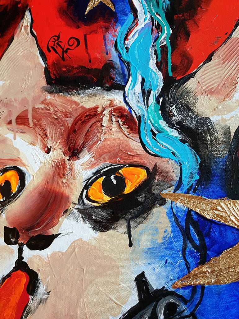 Original Expressionism Cats Painting by Kenneth Abraham