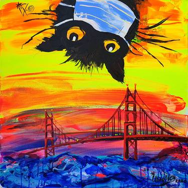 Original Expressionism Cats Paintings by Kenneth Abraham