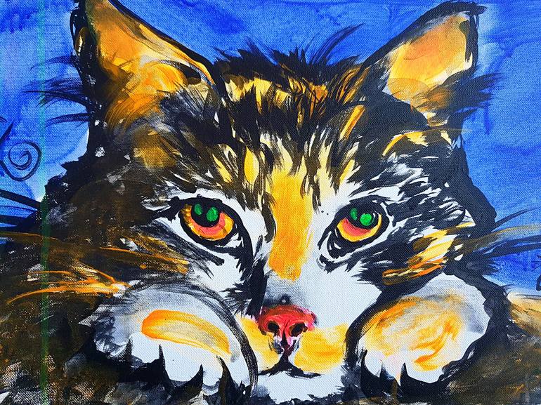 Original Contemporary Cats Painting by Kenneth Abraham