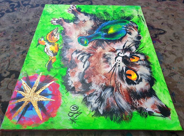 Original Contemporary Cats Painting by Kenneth Abraham