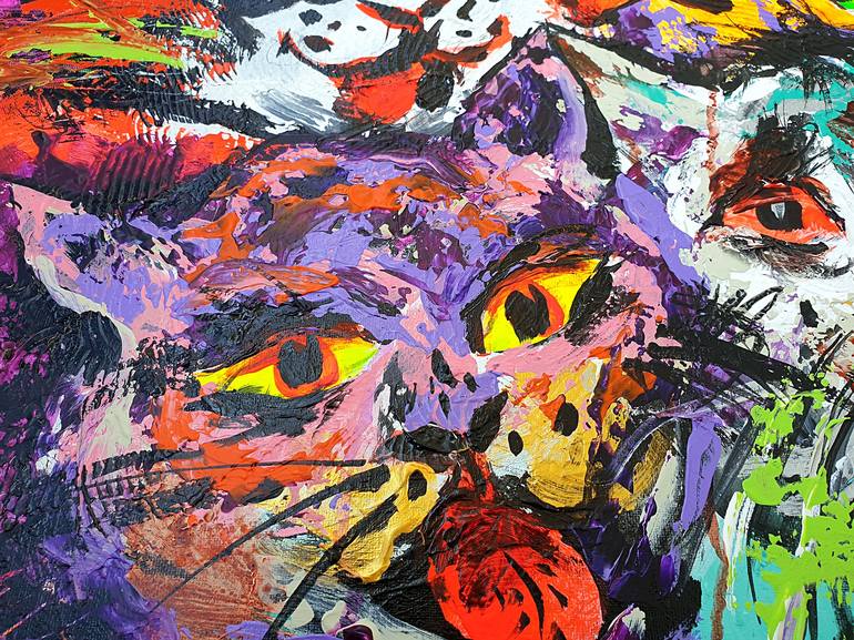 Original Expressionism, Contemporary, Figurative, Fine Art, Modern Cats Painting by Kenneth Abraham