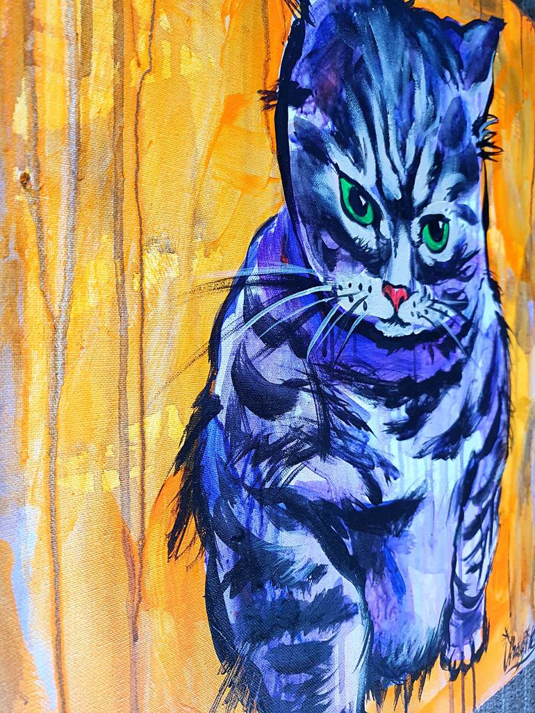 Original Expressionism, Contemporary, Figurative, Fine Art, Modern Cats Painting by Kenneth Abraham