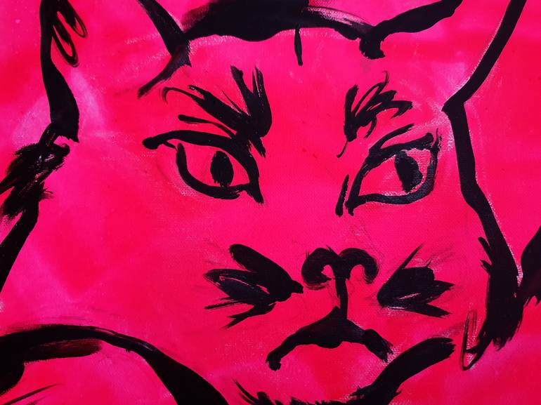 Original Expressionism, Contemporary, Figurative, Fine Art, Modern Cats Painting by Kenneth Abraham