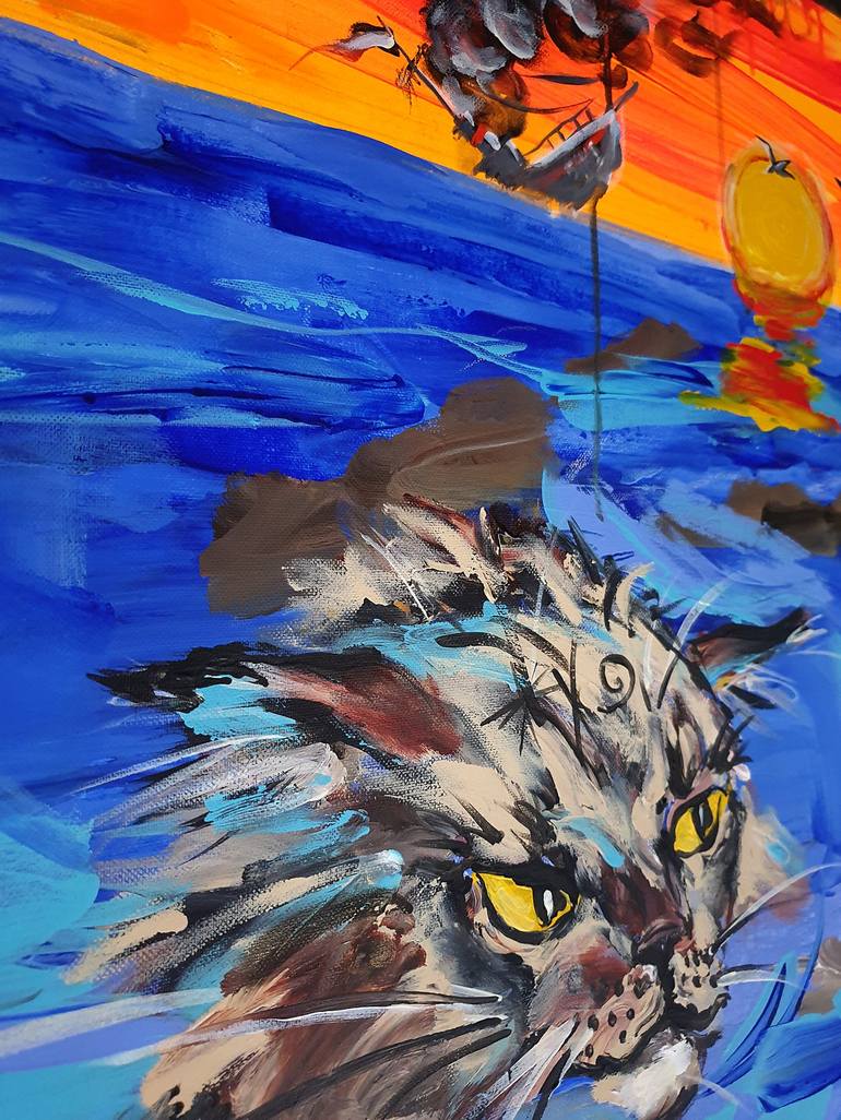 Original Expressionism, Contemporary, Figurative, Fine Art, Modern Cats Painting by Kenneth Abraham