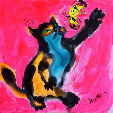 Original Expressionism Cats Paintings by Kenneth Abraham