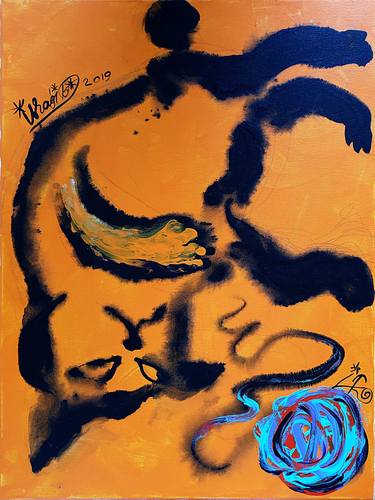 Original Expressionism Cats Paintings by Kenneth Abraham