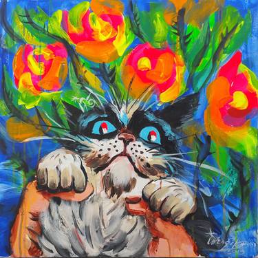 Print of Expressionism Cats Paintings by Kenneth Abraham