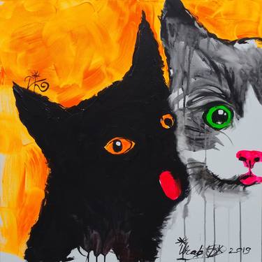 Original Expressionism Cats Paintings by Kenneth Abraham