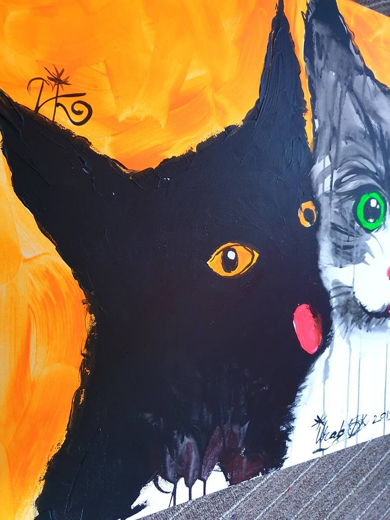 Original Cats Painting by Kenneth Abraham