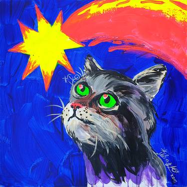 Original Expressionism Cats Paintings by Kenneth Abraham