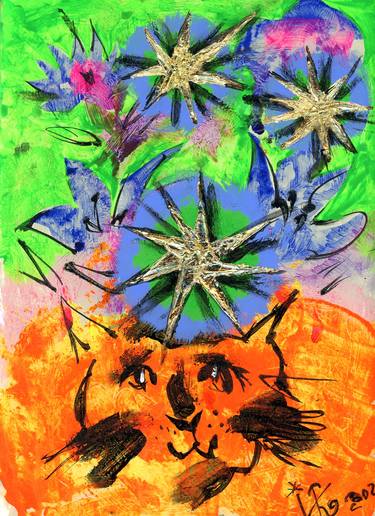 Print of Expressionism Cats Mixed Media by Kenneth Abraham