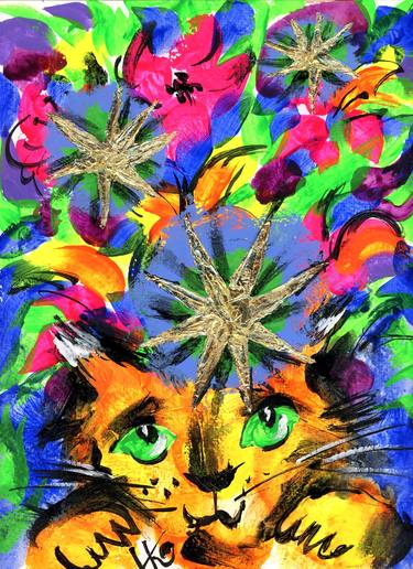 Print of Expressionism Cats Mixed Media by Kenneth Abraham