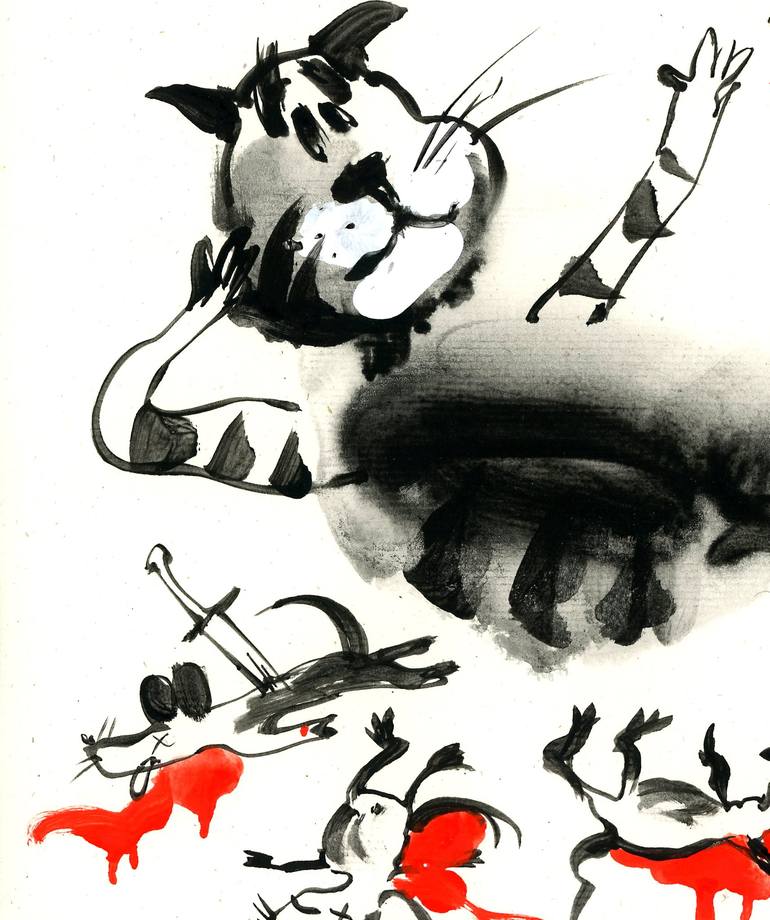 Original Cats Mixed Media by Kenneth Abraham