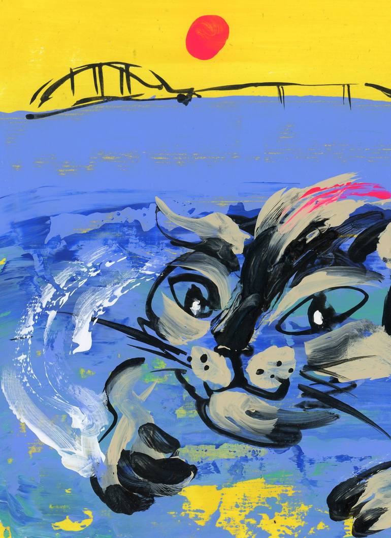 Original Expressionism Cats Mixed Media by Kenneth Abraham
