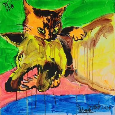 Original Expressionism Cats Paintings by Kenneth Abraham
