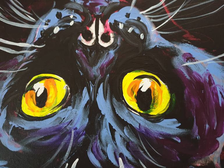 Original Expressionism Cats Painting by Kenneth Abraham