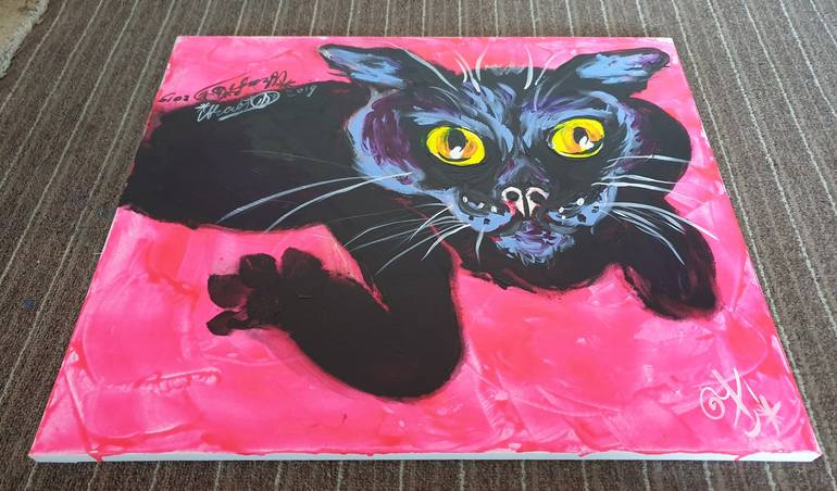 Original Expressionism Cats Painting by Kenneth Abraham