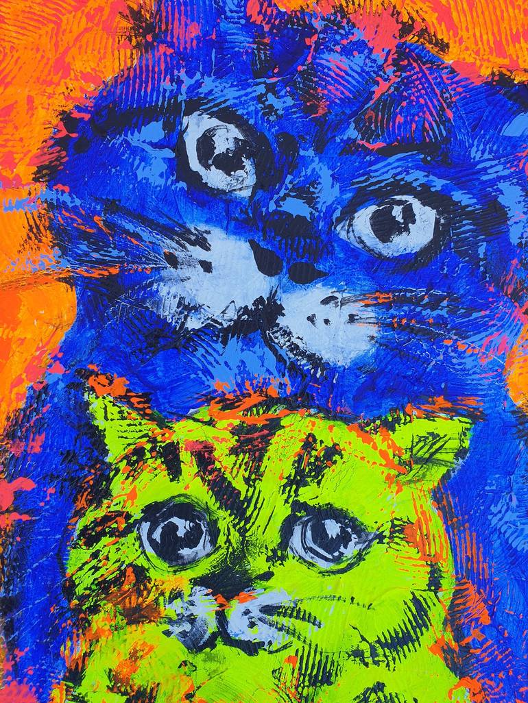 Original Cats Painting by Kenneth Abraham