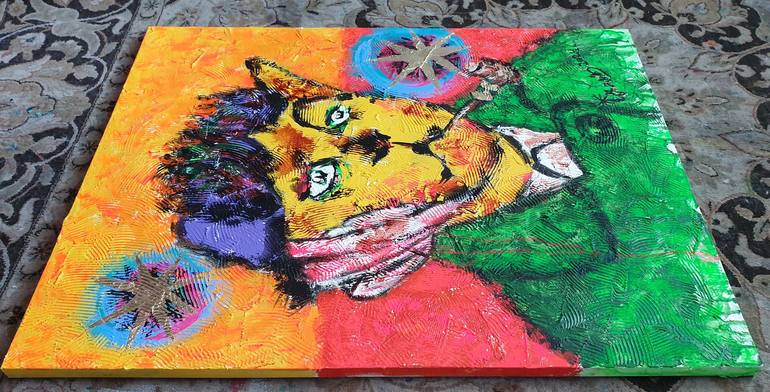 Original Expressionism Cats Painting by Kenneth Abraham