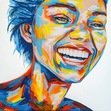 ANTOINETTE laughing young woman face blue red yellow white thumb