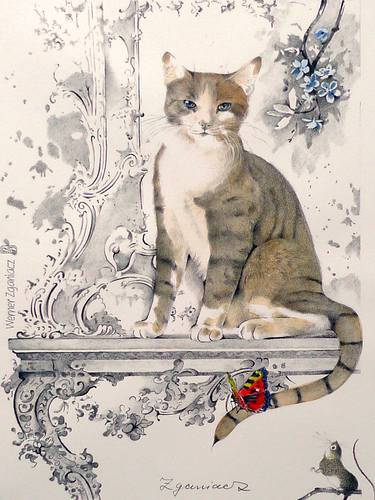 Original Realism Cats Printmaking by Werner Zganiacz