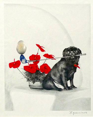 Original Figurative Dogs Printmaking by Werner Zganiacz