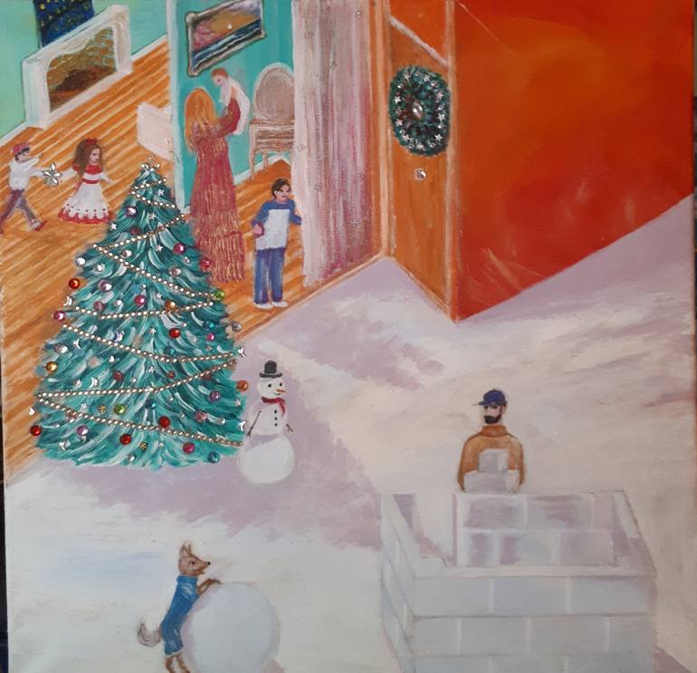 Original Family Painting by Carina Sanchez | Art Deco Art on Canvas | The Magic of Christmas